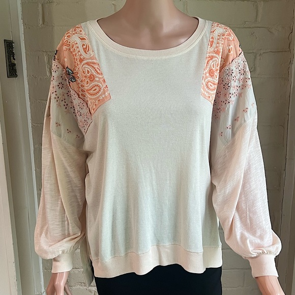 We the Free, Free People size XS baby pink cream orange pastel plaid blouse - Picture 1 of 16